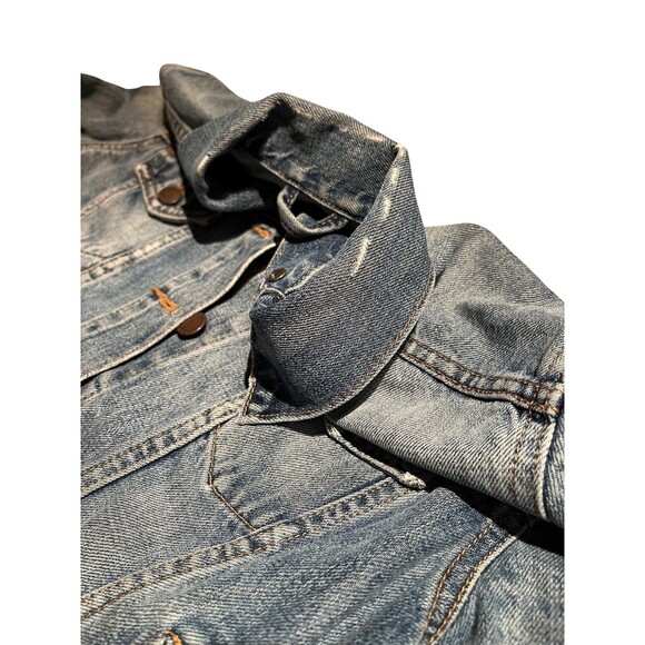 Women's GAP‎ 1969 Distressed Faded Classic Blue Jean Denim Jacket Coat XS Petite - Picture 7 of 10